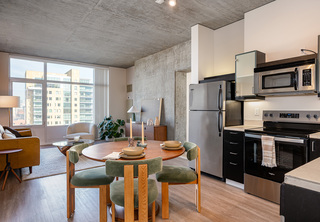 The Louisa apartment showing the kitchen and living area