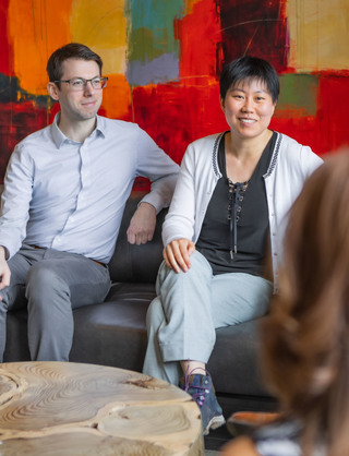 Team members talking