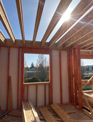 Wood beams at a construction site