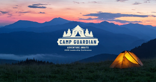 Camp Guardian logo with taglines Adventure Awaits and 2026 Leadership Conference