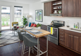 Oxbow 49 interior open layout with kitchen and living room