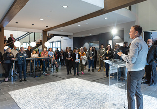 Guardian President, Tom Brenneke, welcomes the crowd