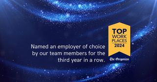 Named an employer of choice by our team members for the third year in a row. Top Workplaces logo.