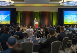 View of a conference room and stage