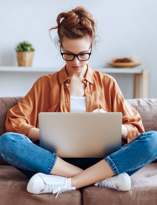 Woman with open laptop