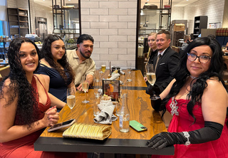 Group celebrating at a table